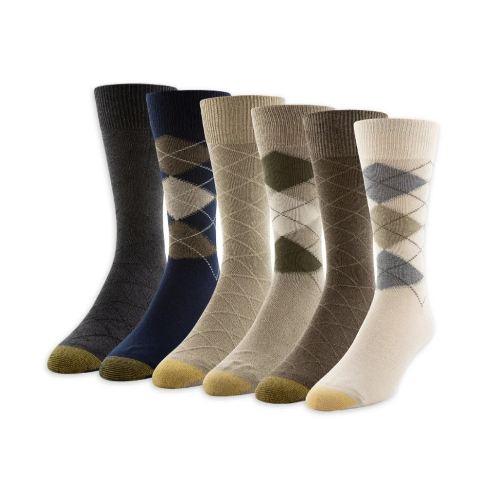 GoldToe Edition Men's Casual Argyel Crew Socks Shoe size 6-12.5 6 Pairs